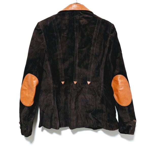 Genuine Leather Jacket Pockets Button Closure Vintage Elbow Patch Women's 13/14 - Picture 2 of 9